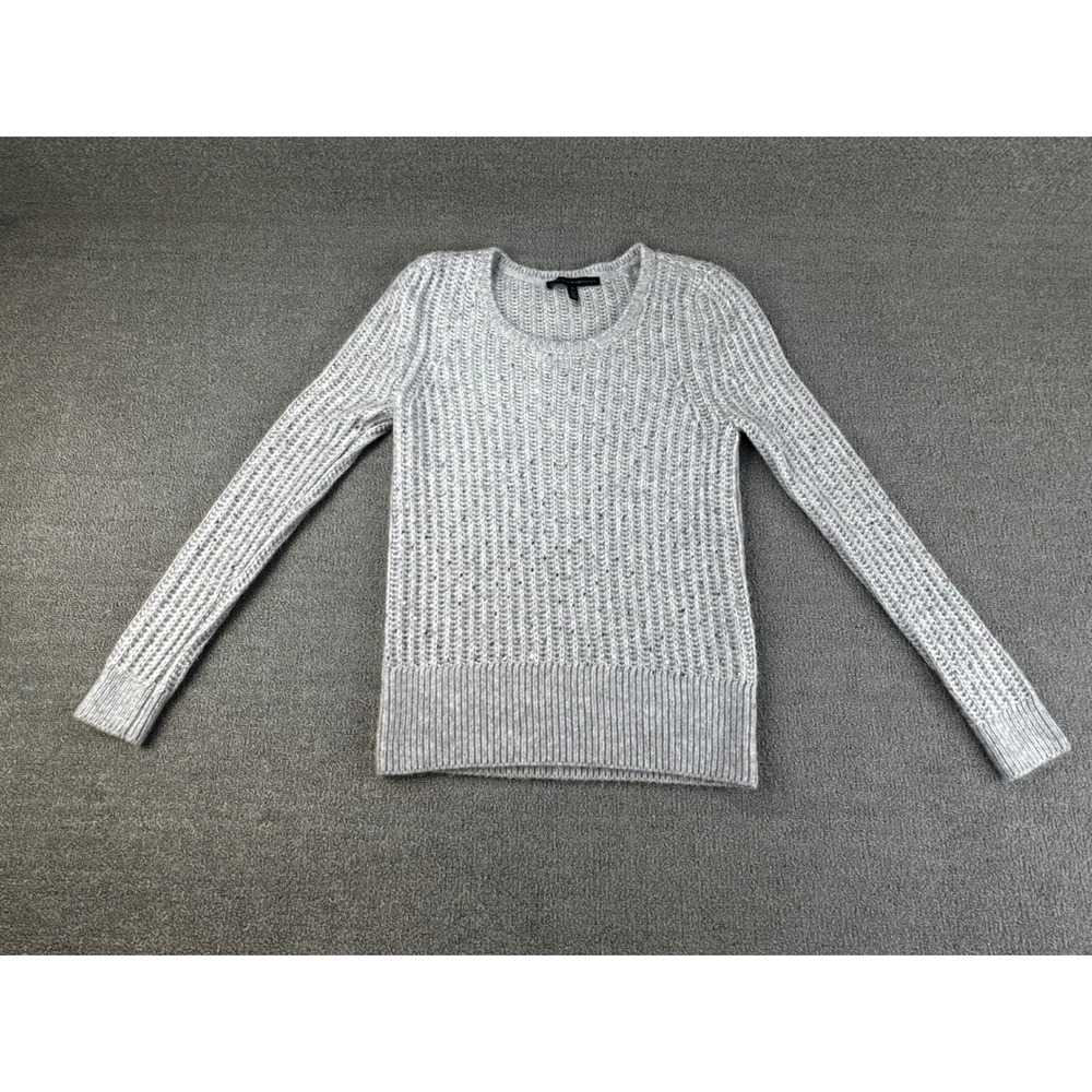 White House Black Market Sweater Womens Medium Gray Rhinestone Ribbed Knit Cozy